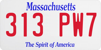 MA license plate 313PW7