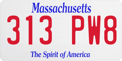 MA license plate 313PW8