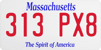 MA license plate 313PX8
