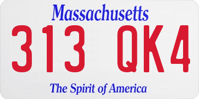 MA license plate 313QK4