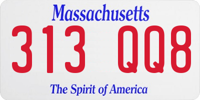 MA license plate 313QQ8