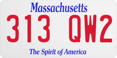 MA license plate 313QW2