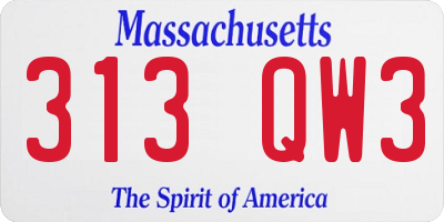 MA license plate 313QW3