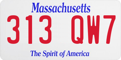 MA license plate 313QW7