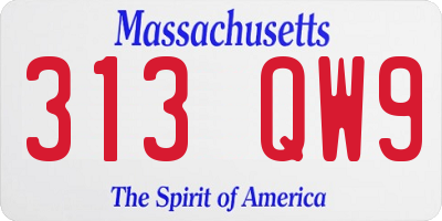 MA license plate 313QW9