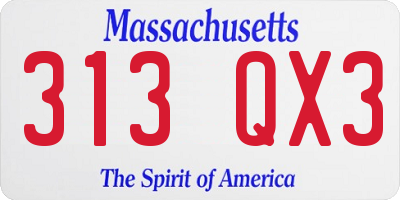 MA license plate 313QX3