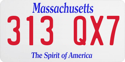 MA license plate 313QX7