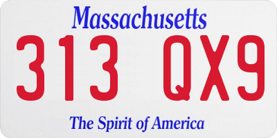 MA license plate 313QX9