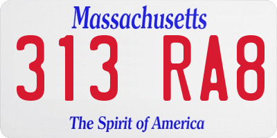 MA license plate 313RA8