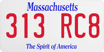 MA license plate 313RC8