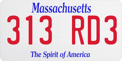 MA license plate 313RD3