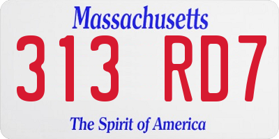 MA license plate 313RD7