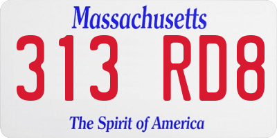 MA license plate 313RD8