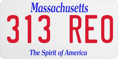 MA license plate 313RE0