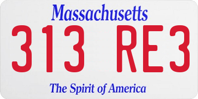 MA license plate 313RE3