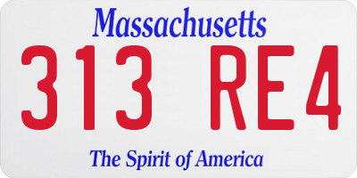MA license plate 313RE4