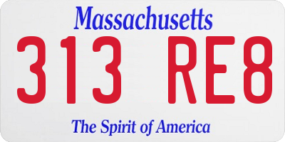 MA license plate 313RE8