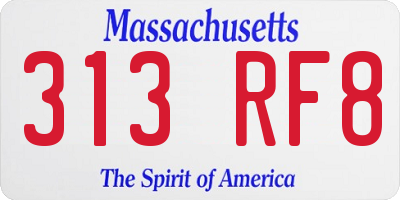 MA license plate 313RF8