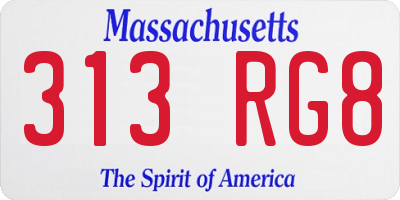 MA license plate 313RG8