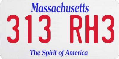 MA license plate 313RH3
