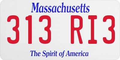 MA license plate 313RI3