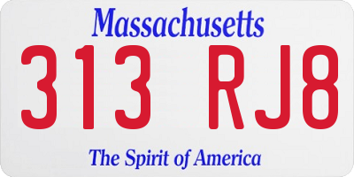 MA license plate 313RJ8