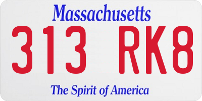 MA license plate 313RK8