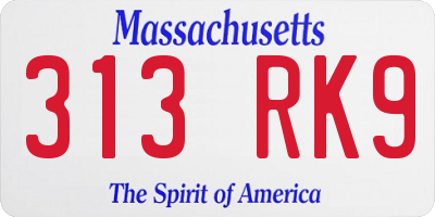 MA license plate 313RK9