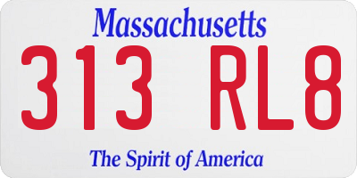 MA license plate 313RL8