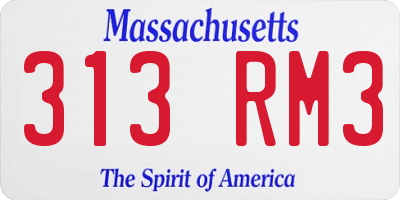 MA license plate 313RM3