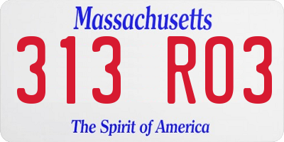 MA license plate 313RO3