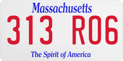 MA license plate 313RO6