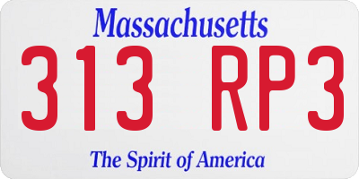 MA license plate 313RP3