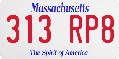 MA license plate 313RP8