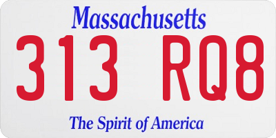 MA license plate 313RQ8