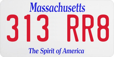 MA license plate 313RR8