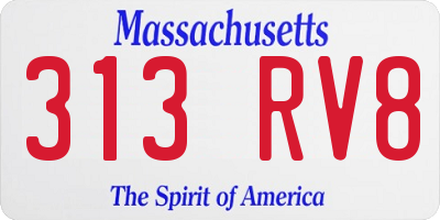 MA license plate 313RV8