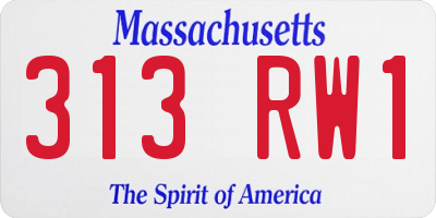 MA license plate 313RW1