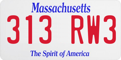 MA license plate 313RW3