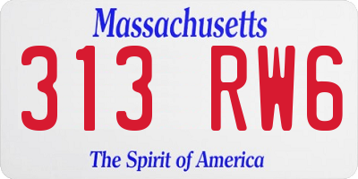 MA license plate 313RW6