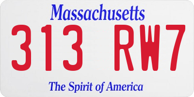 MA license plate 313RW7