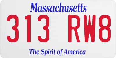 MA license plate 313RW8