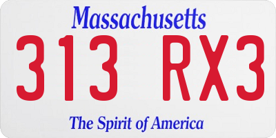 MA license plate 313RX3