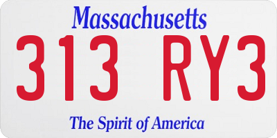 MA license plate 313RY3