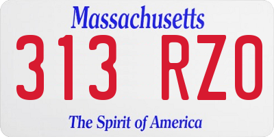 MA license plate 313RZ0