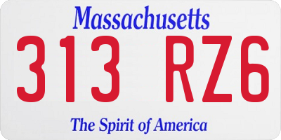 MA license plate 313RZ6