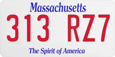 MA license plate 313RZ7