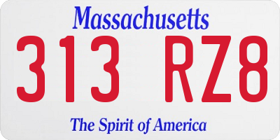 MA license plate 313RZ8