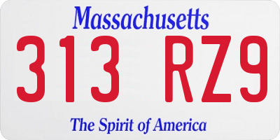 MA license plate 313RZ9
