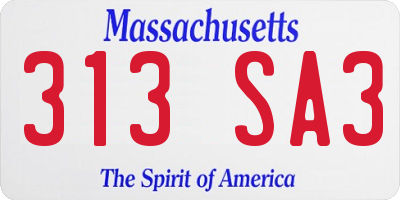 MA license plate 313SA3
